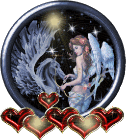 globe ange-licorne et coeurs